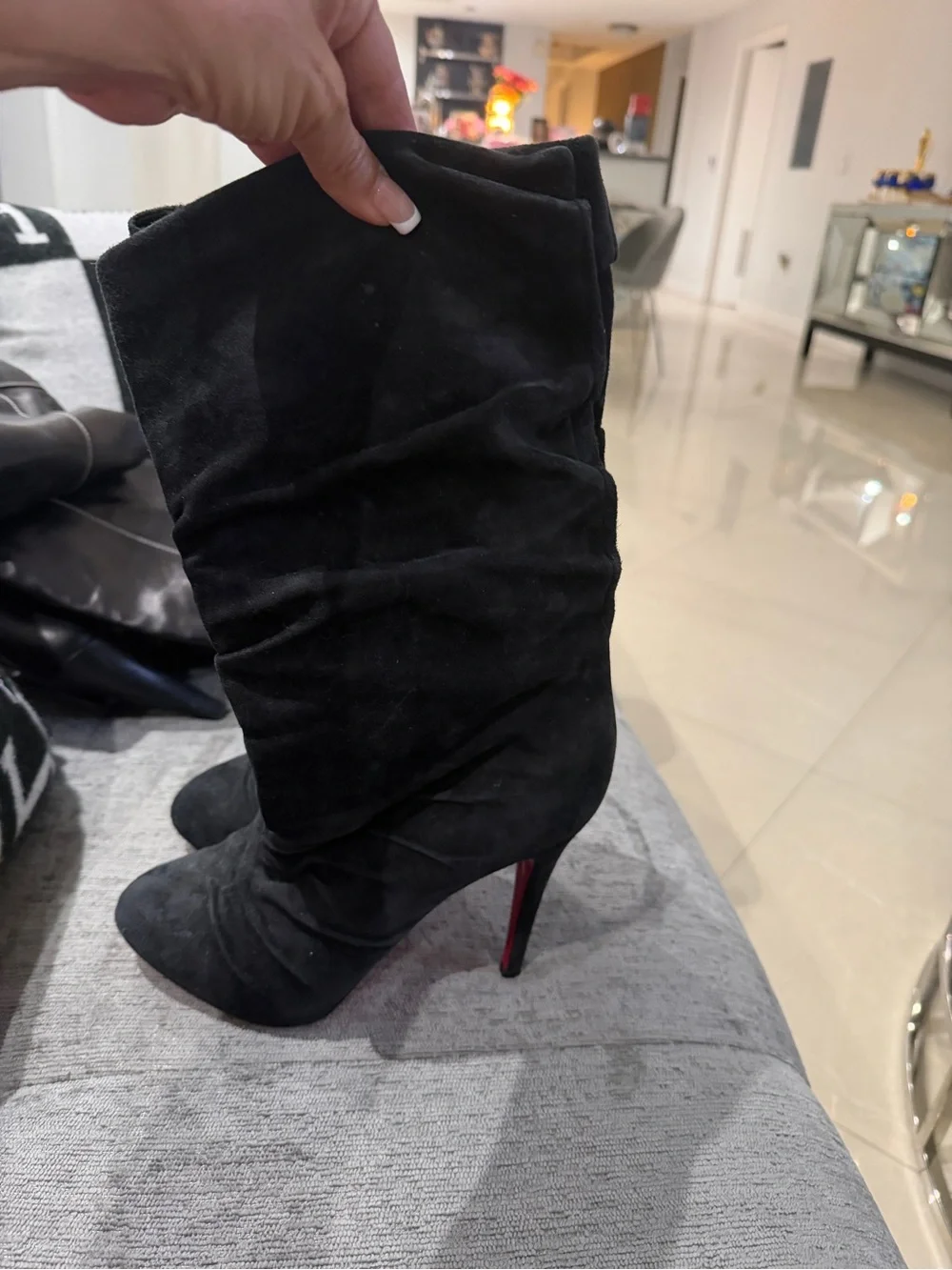 Authentic Christian Louboutin Black Suede Slouch Boots – Size 37.5 (US 7.5)